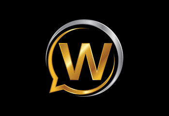 Initial W monogram letter alphabet with a bubble chat icon. Talking chatting logo concept