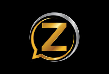 Initial Z  monogram letter alphabet with a bubble chat icon. Talking chatting logo concept