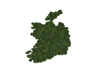 Top view of a forest of trees forming the map of Ireland. Top view. Environmental , Ecology, and...