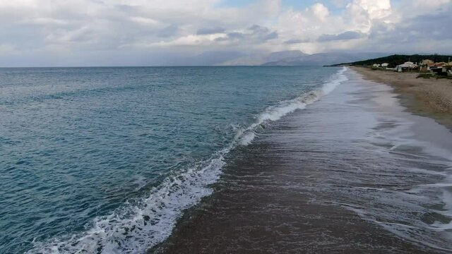 Aerila drone view of beautiful beach in north corfu greece