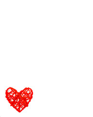 Decorative wooden red heart on white background. Copy space