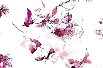 Abstract beautiful flowers and leaves illustration