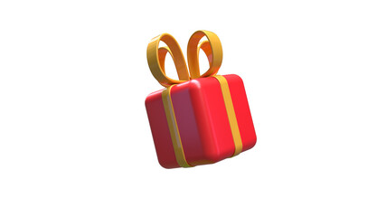 3d render of a red box gift whit yellow ribbon, shiny material, isolated on white