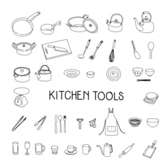 手描き風のキッチンツールイラストセット