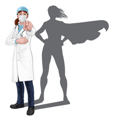 Doctor Woman Pointing With Super Hero Shadow
