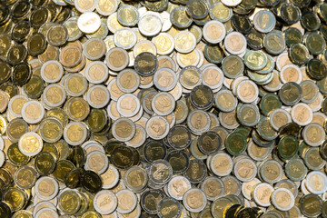 Stack of ten Thai baht coins, money, financial, business concept
