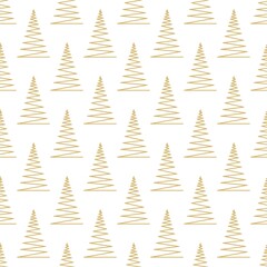 Obraz premium Seamless pattern with gold geometric Christmas trees on white backgrounds, vector illustration. Winter holidays collection. Merry Christmas and Happy New year abstract background wallpaper design.