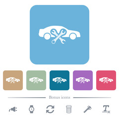 Car repair workshop solid flat icons on color rounded square backgrounds