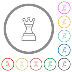 White chess queen flat icons with outlines