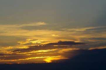 Landscape. Juicy sunset with the sun