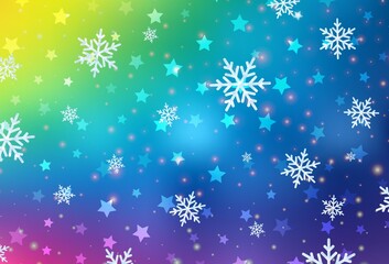 Light Multicolor vector layout with bright snowflakes, stars.