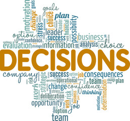 Decisions conceptual vector illustration word cloud isolated on white background.