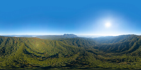 360 panorama by 180 degrees angle seamless panorama of Doi Luang Chiang Dao, Chiang Mai, Thailand with forest trees and green mountain hills. Nature landscape background. © tampatra