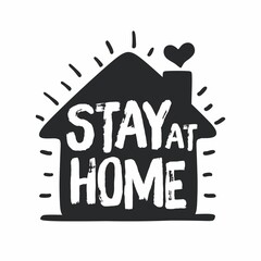 Lettering design stay at home with black and white color