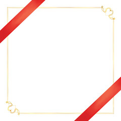 リボンと金色のハートのフレーム（正方形）