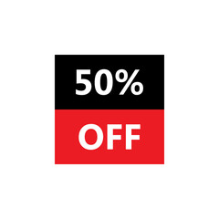 Up To 50% Off. Vector illustration of special offer sale sticker on white background. Red black bargain symbol. Half price icon. Discount, sale concept.