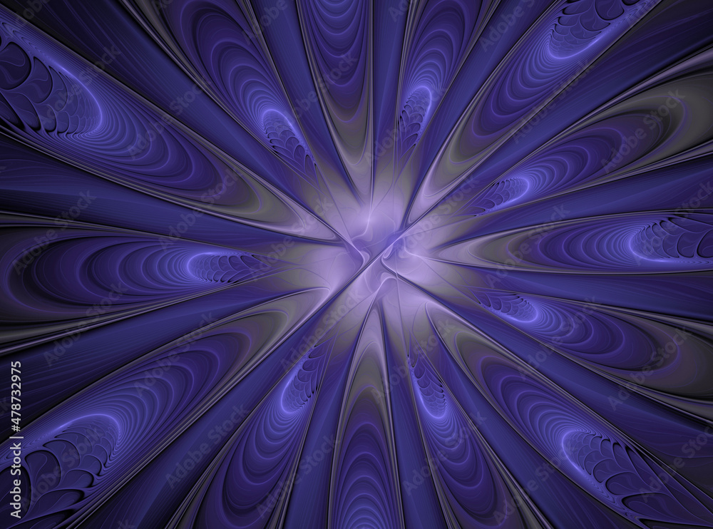 Wall mural abstract fractal blue pattern with rays from the center on a black background