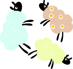 Three fun sheep on the white background