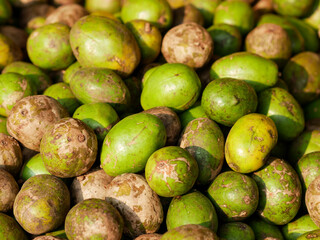 Fresh Ambarella fruit on display for sale in the local Indonesian market