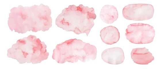 Set of pink watercolor design elements, place for text. backgrounds. Pale, soft, romantic colors, wahses, textures.