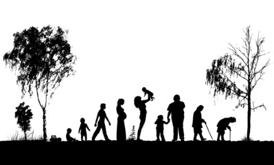 Naklejka na ściany i meble Silhouettes of people. Woman monochrome life cycle abstraction. Vector illustration