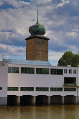 Mánes exhibition hall in Prague. The historic city of Prague, the waterfront