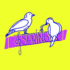 romantic image of a pair of doves with lettering spring