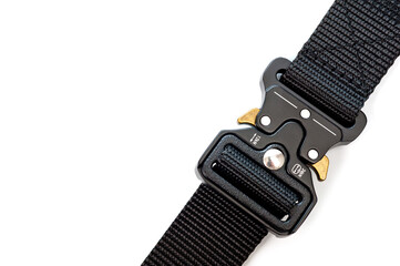 Black belt for clothes and trousers with a metal automatic fastener.