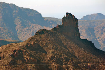 Fototapeta na wymiar View from Cruz de Tejeda to the mountains and the holy rock Roque Bentayga