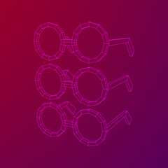 Fototapeta premium Nerd Round Retro Glasses. Wireframe low poly mesh vector illustration.