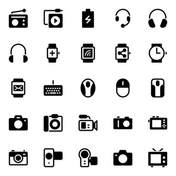 Glyph icons for gadgets and devices.