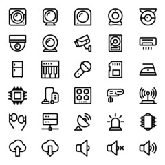 Outline icons for gadgets and devices.