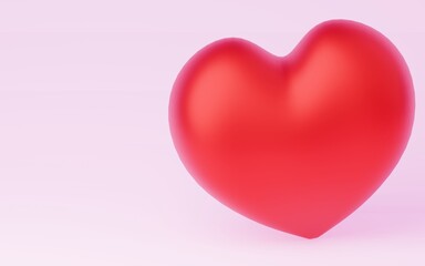 3DCG、バレンタインの赤いハート、左にコピースペース