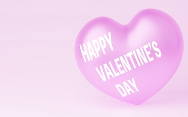 3DCG、バレンタインの文字入りピンクのハート、左にコピースペース