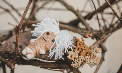 Magic handmade doll .Witchcraft with a doll. Concept of magic, voodoo