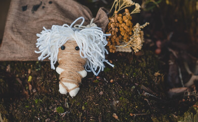 Magic handmade doll .Witchcraft with a doll. Concept of magic, voodoo