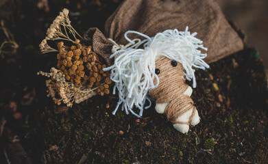 Magic handmade doll .Witchcraft with a doll. Concept of magic, voodoo