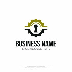 Fototapeta premium Safety lock logo with keyhole and mechanical gear