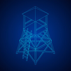 Watchtower or observation tower for hunters. Wireframe low poly mesh vector illustration.