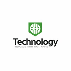 Technology logo with a circuit board icon green color