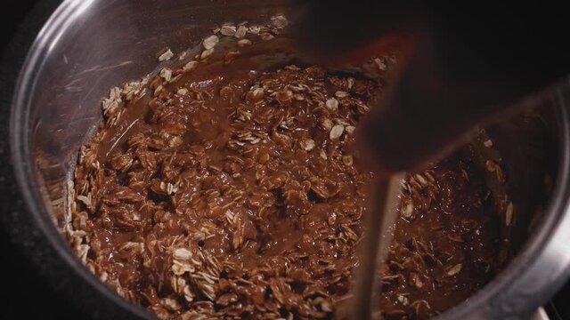 Hand Stirring The Batter For a Delicious Cake, Baking Chocolate Oat Cake - Steady Shot