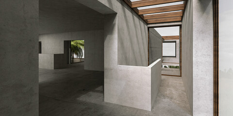 Modern concept 3d render concrete villa design