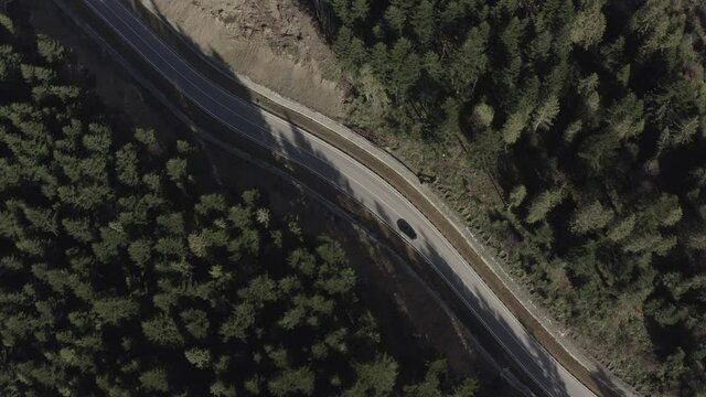 Ukraine, Carpathians, drone flying along a mountain route overlooking the summer mountains, the drone flies over the road around which mountain trees and mountains, Volovets, Borzhava, Pylypets, Skhid