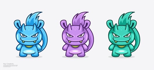 Vector illustration cute monster character mascot design with horns and long tails