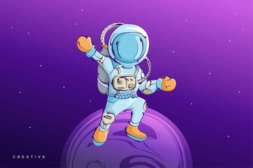 Vector illustration of astronaut with dark purple background