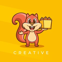 Vector illustration of squirrel holding a box