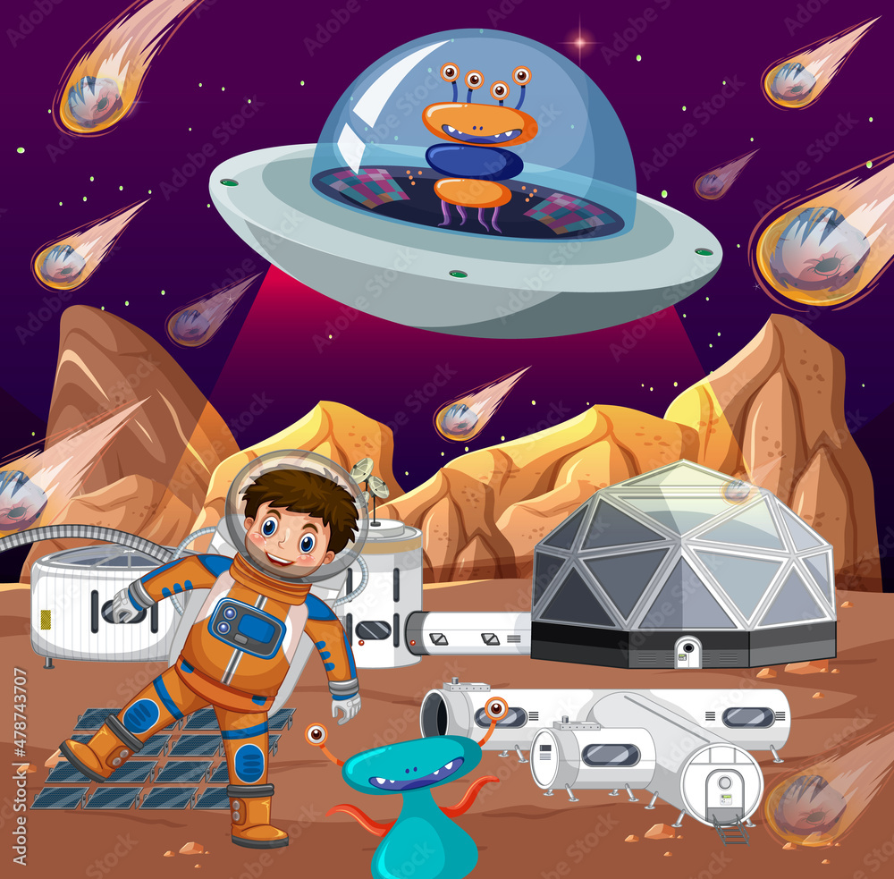 Canvas Prints astronaut and aliens on planet