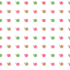 Colored watering cans. Static abstract vector pattern. Pink, green, brown.