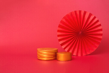 Geometric podiums for showcasing cosmetic products. Showcase abstract background closeup