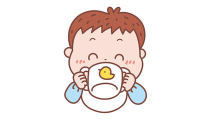 マグで飲む赤ちゃん